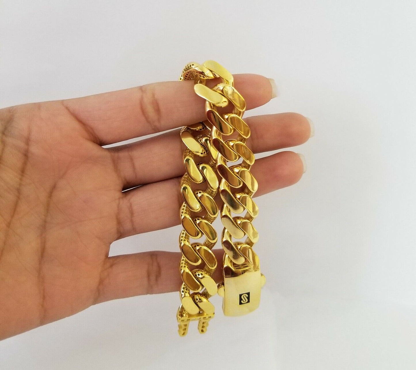 10K Yellow Gold Monaco Bracelet 9 inch 15mm  Cuban link hand chain Real 10kt