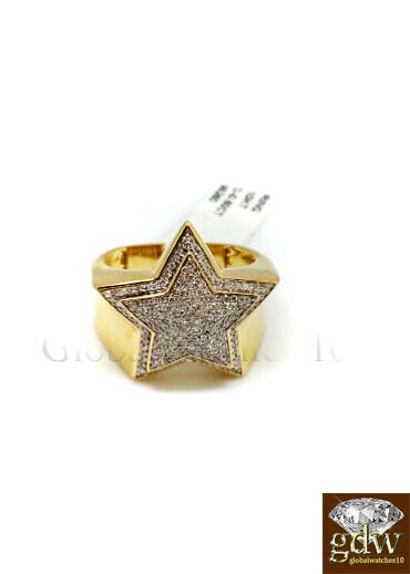 Real New 10k Yellow Gold Men's Star Shaped Casual Pinky Ring with Real Diamonds