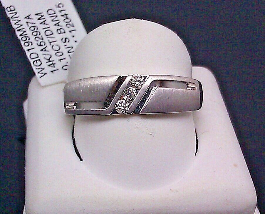 Real 14k White Gold Genuine Diamond Mens Wedding Anniversary Band Ring Size 10