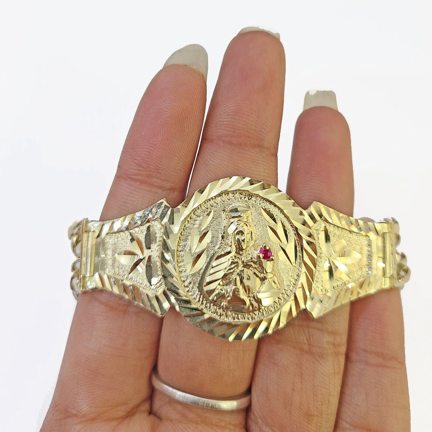 10k Gold Saint Barbara Miami Cuban Bracelet Size 8" 15mm