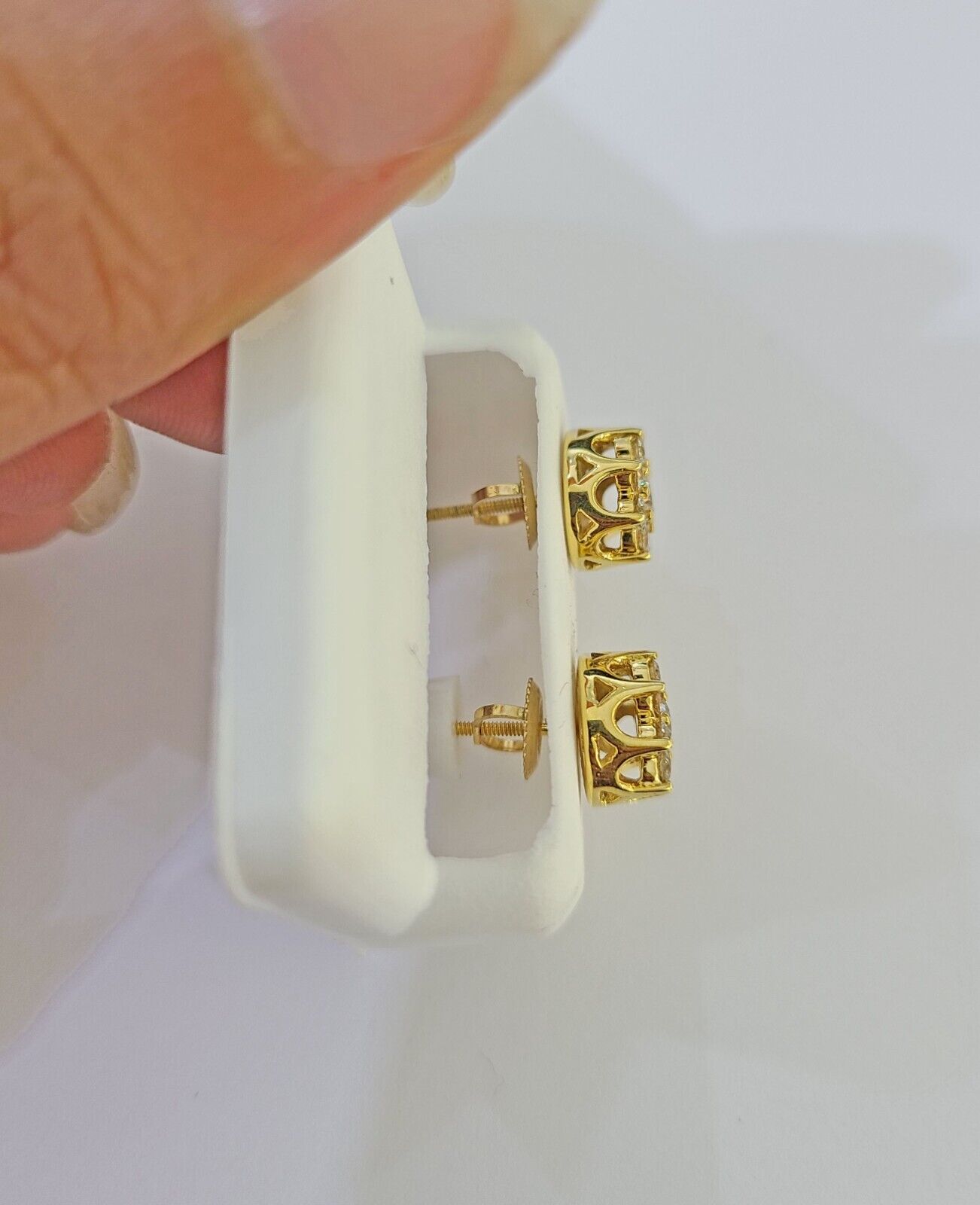 10k Yellow gold Flower Earrings with Real 0.96CT diamond screw-bag ,Women studs