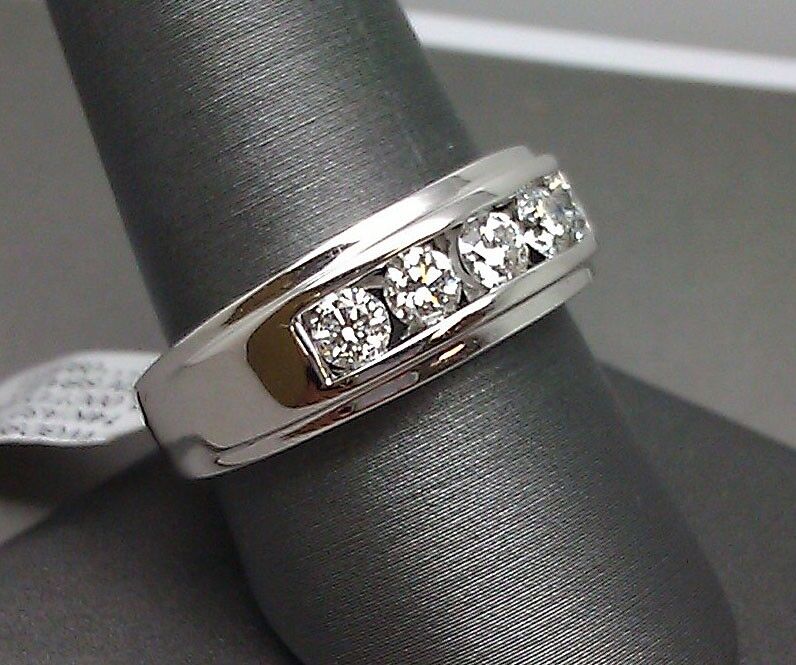 Mens Wedding Band 14K White Gold 1Ct Real Diamonds Wedding Band 1ct Real Diamond