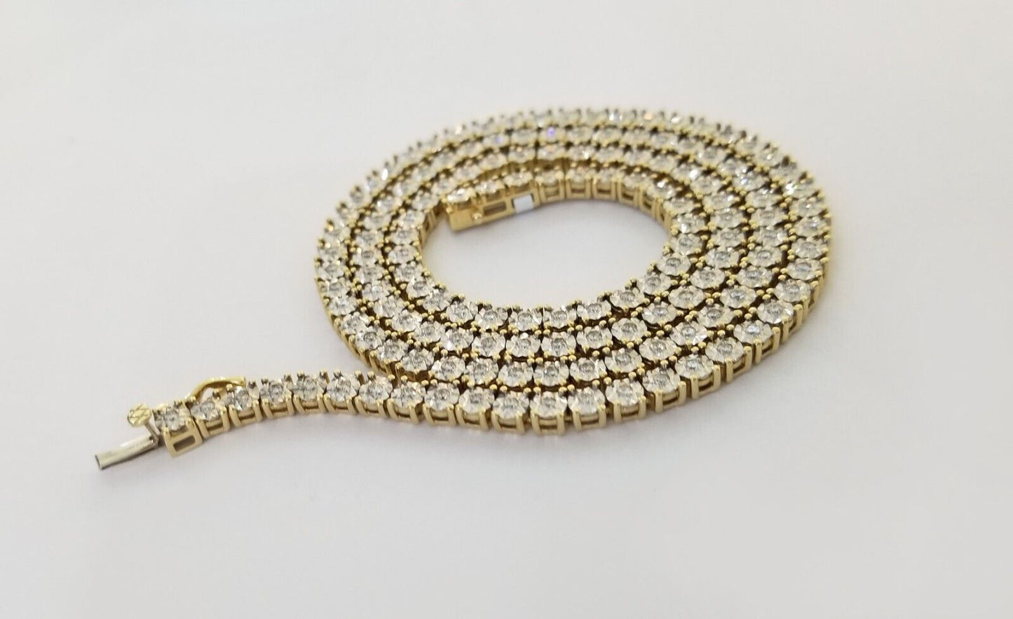 10k Real Yellow Gold Real Diamond Tennis Chain Necklace 2.57CT 22" Inch