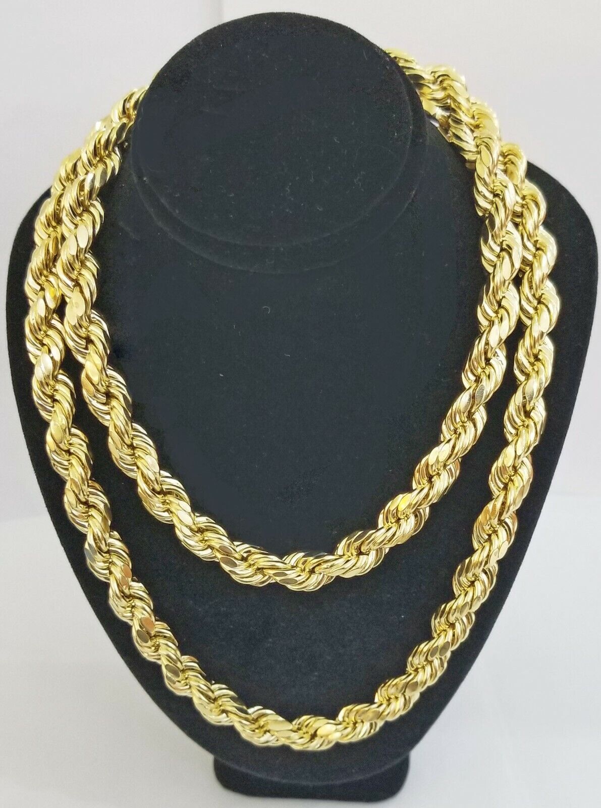 REAL 10k Yellow Gold Rope Chain necklace 10mm 26" Men's thick 10kt diamond cuts