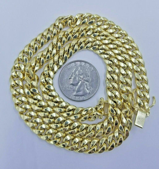 Real 10K Yellow Gold Miami Cuban Link Chain 8mm 22" with 7.5" 8mm bracelet
