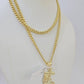 10k Yellow Gold Miami Cuban Chain & Praying Hands Cross Charm SET 3mm 22 Inches
