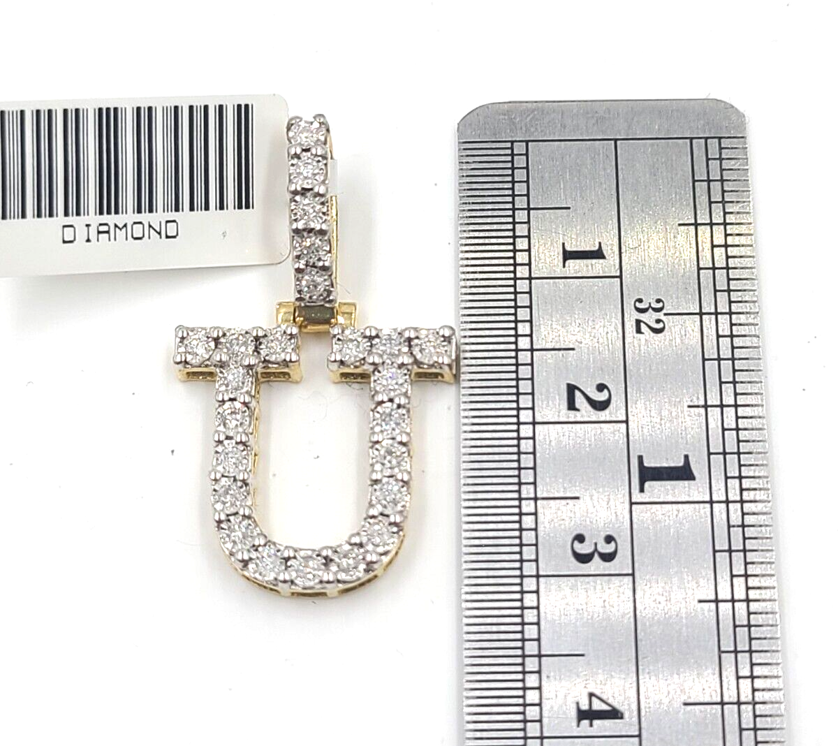 Real 10k Gold & Diamond Letter "U" Initial Alphabet Charm/Pendant 1.25".