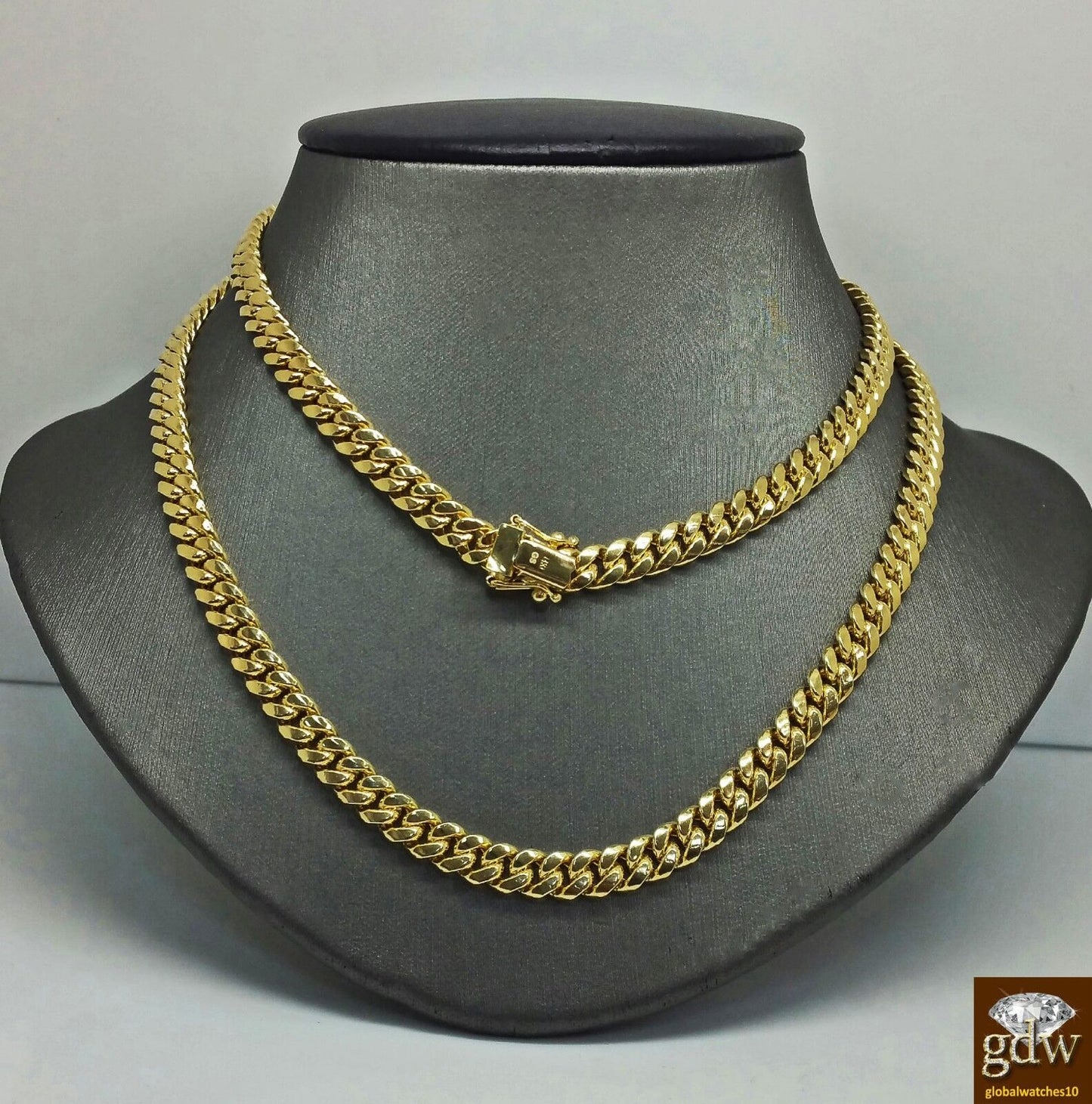 14K Yellow Gold  Miami Cuban Chain 8mm 22 inch Long BOX LOCK Men's Necklace REAL