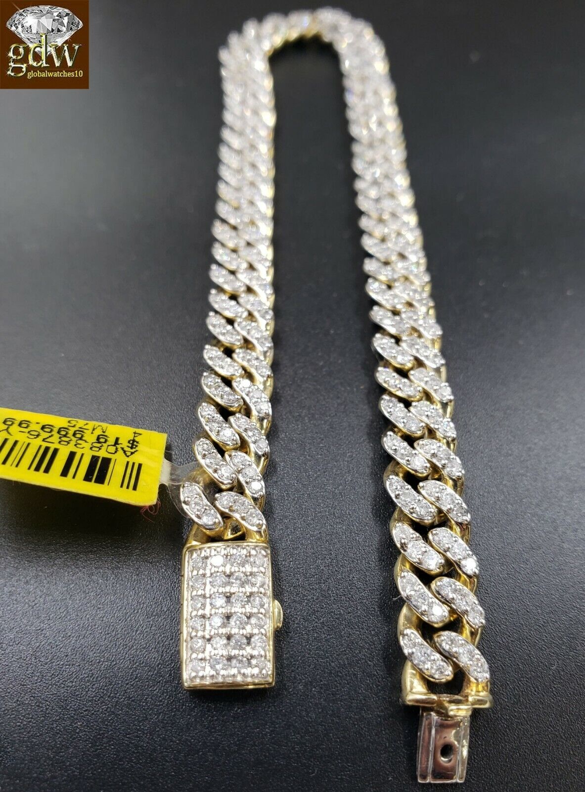 REAL Diamond Bracelet Solid 10k Gold Cuban link 4CT Diamond Box clasp 7.5"