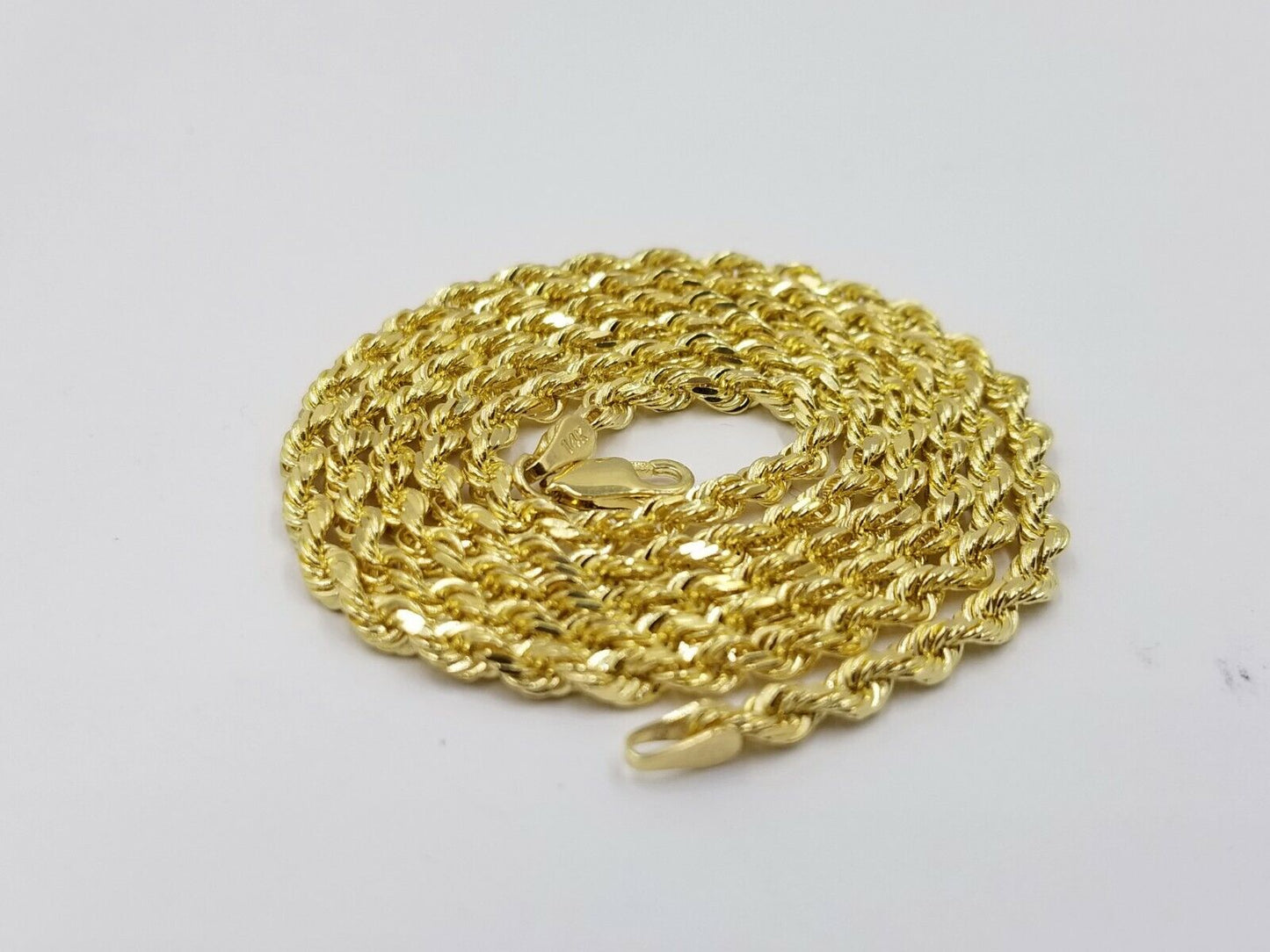 Real 18k Solid Yellow Gold Rope Chain 2mm Diamond Cut 18" Inches Lobster Lock