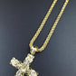 Real 10k Yellow Gold Jesus Cross Charm Pendant with 26 Inch Byzantine Chain