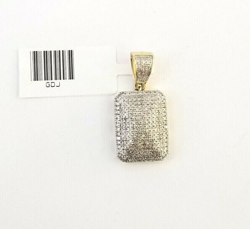 10K Yellow Gold Real 0.51CT Diamond Pillow Charm 1"Inch Square 3D Dome Pendent