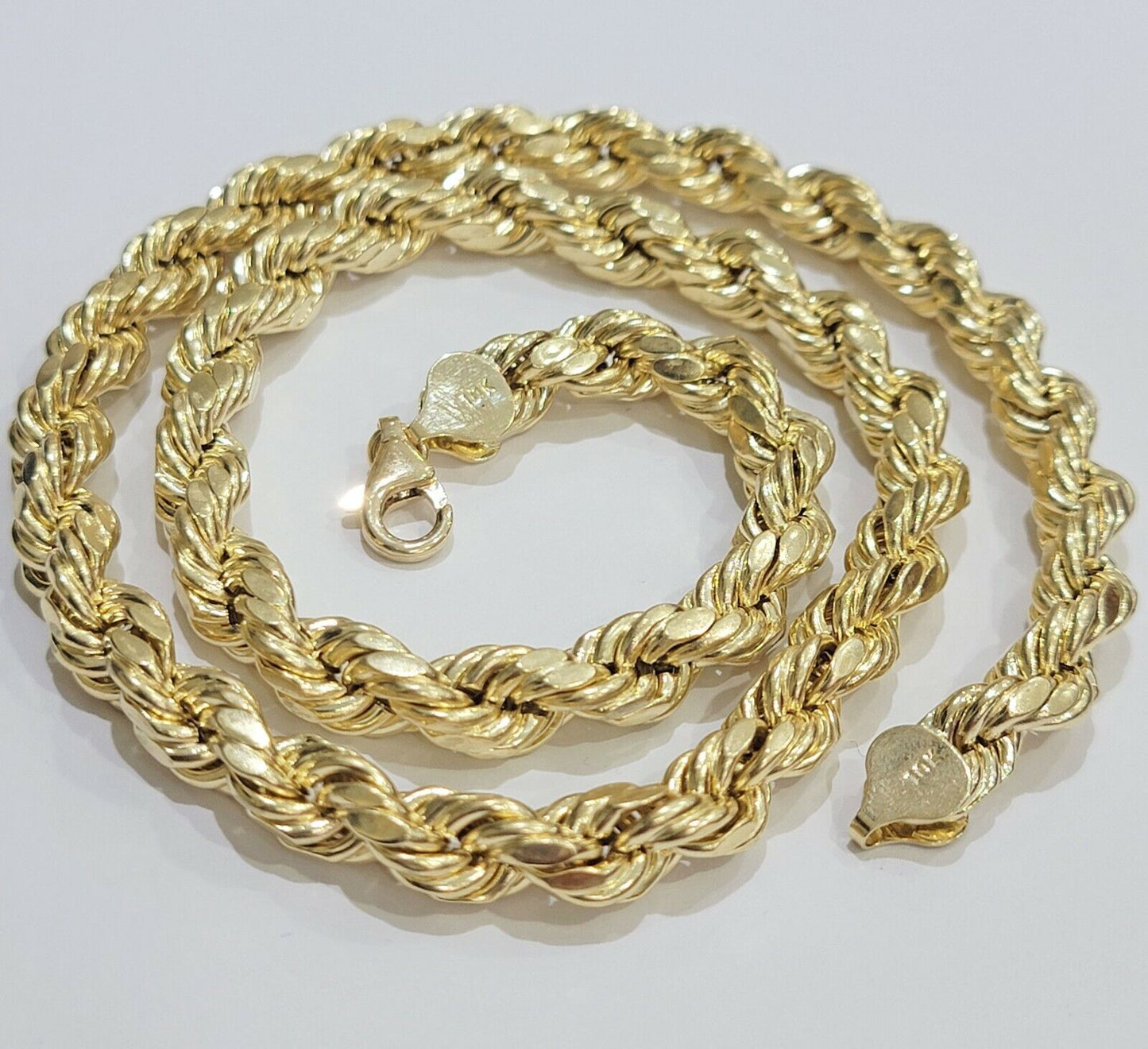 Mens 10K Yellow Gold Rope Chain Thick Necklace 26" 8mm REAL 10KT Diamond cuts