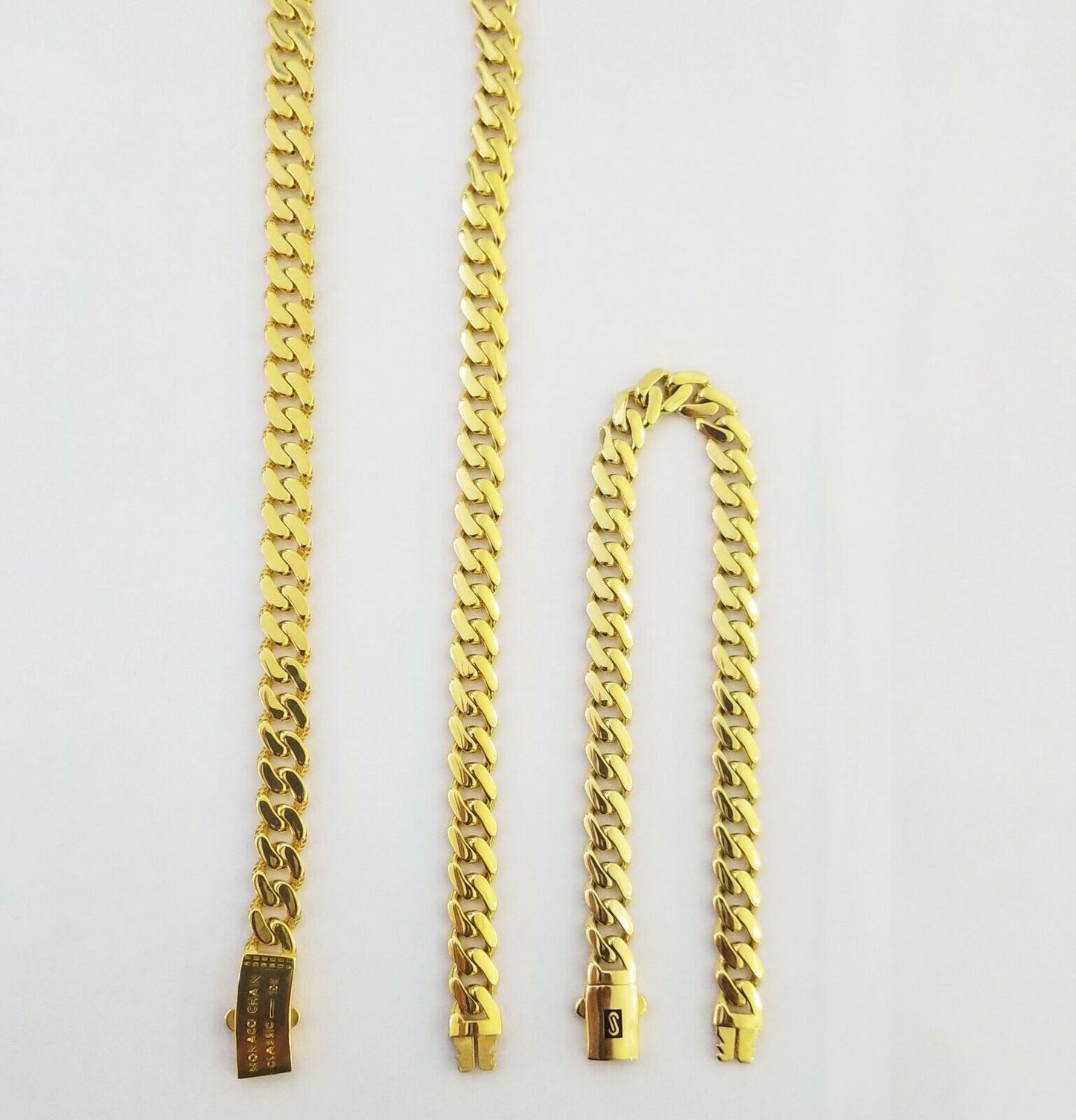 Real 10k Gold Miami Cuban Link Royal 8mm Monaco chain and Bracelet Set