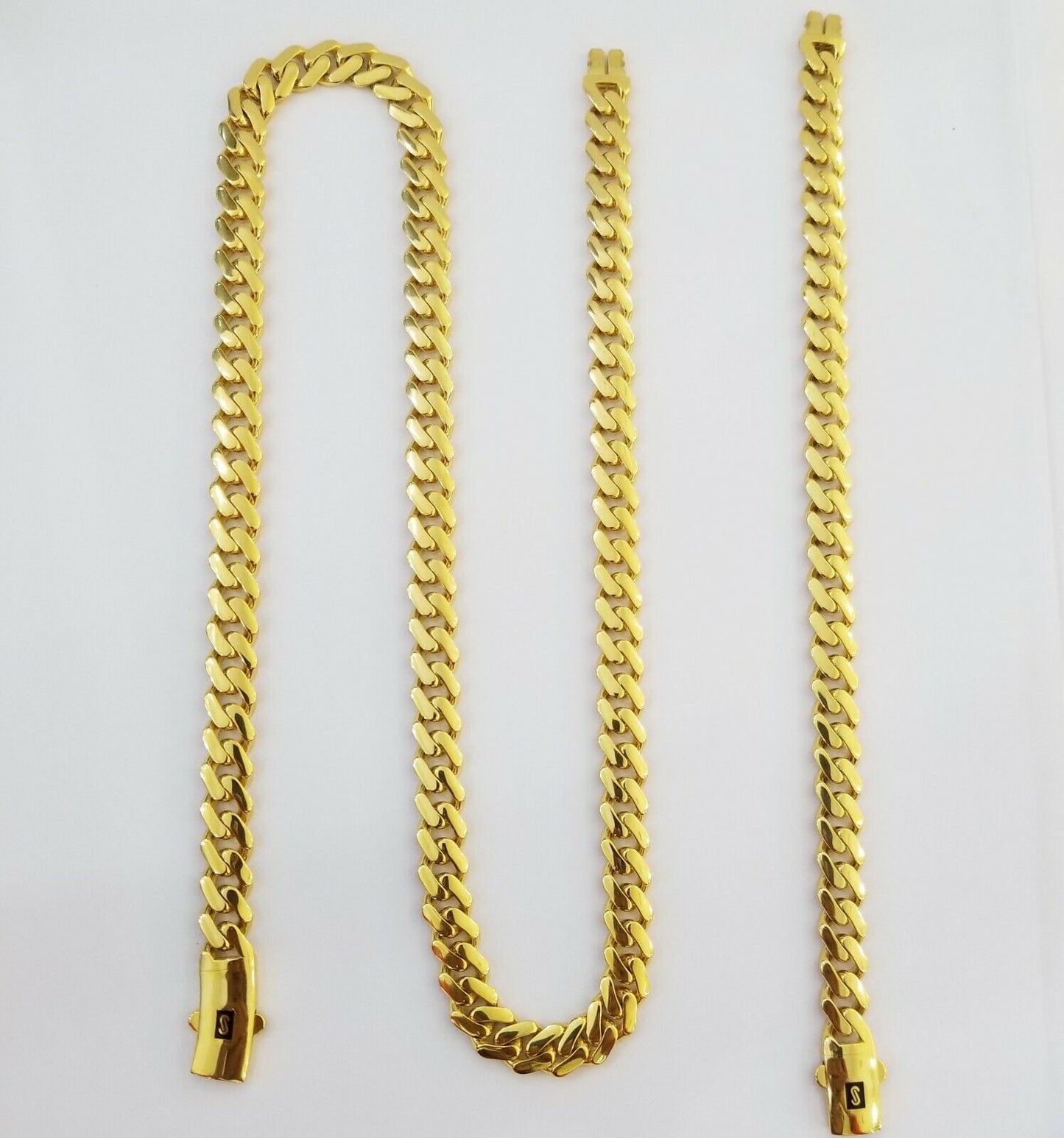 Real 10k Gold Miami Cuban Link Royal 9mm Monaco chain and Bracelet Set ,Necklace