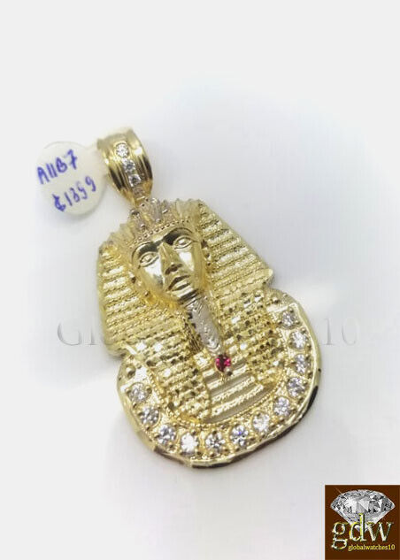 Real 10k Gold Egyptian Pharaoh Head Charm Pendant 2.5 Inch Men Women