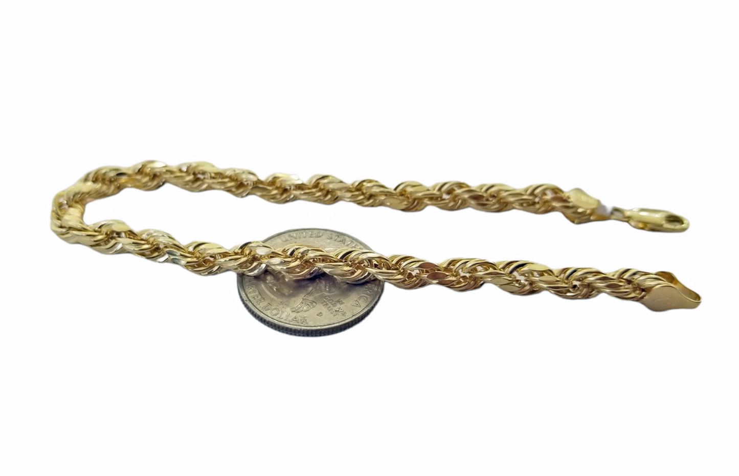 10K Real Gold Bracelet 9" Inch Rope Chain 5mm Lobster Lock Yellow Gold