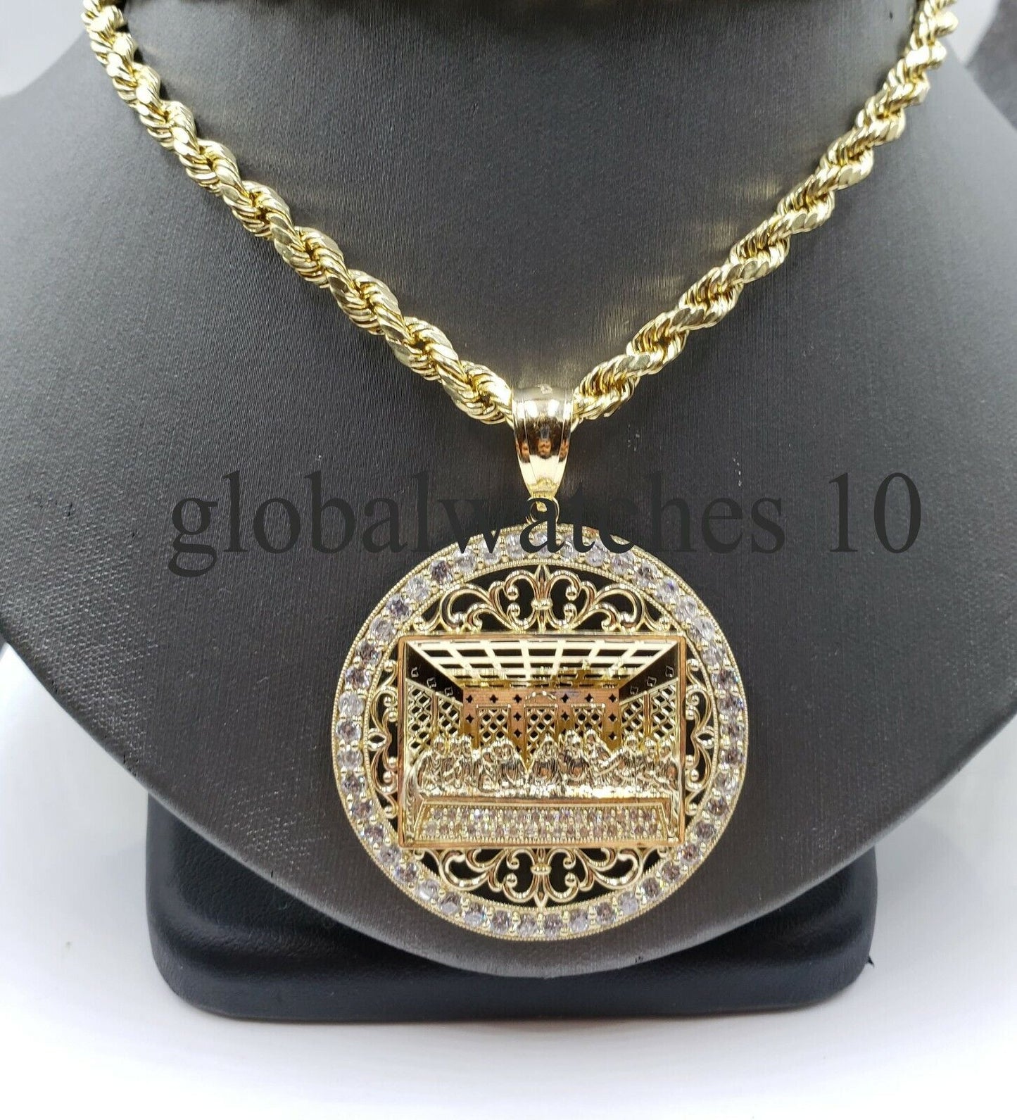 REAL 10k Gold Last supper Pendant 10kt Rope Chain Men Charm Necklace SET 22"-30"
