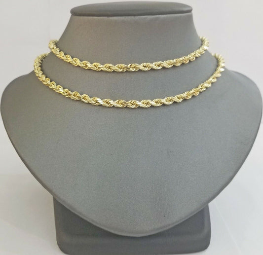 14k Yellow Gold Rope Chain necklace 4.5mm 24Inch diamond cut men women Real 14kt