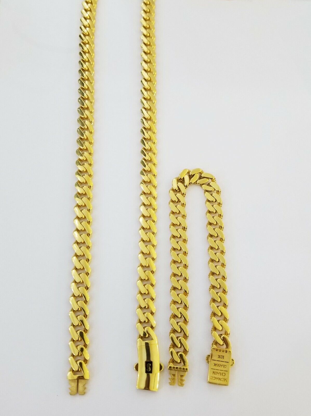 Real 10k Gold Miami Cuban Link Royal 9mm Monaco chain and Bracelet Set ,Necklace