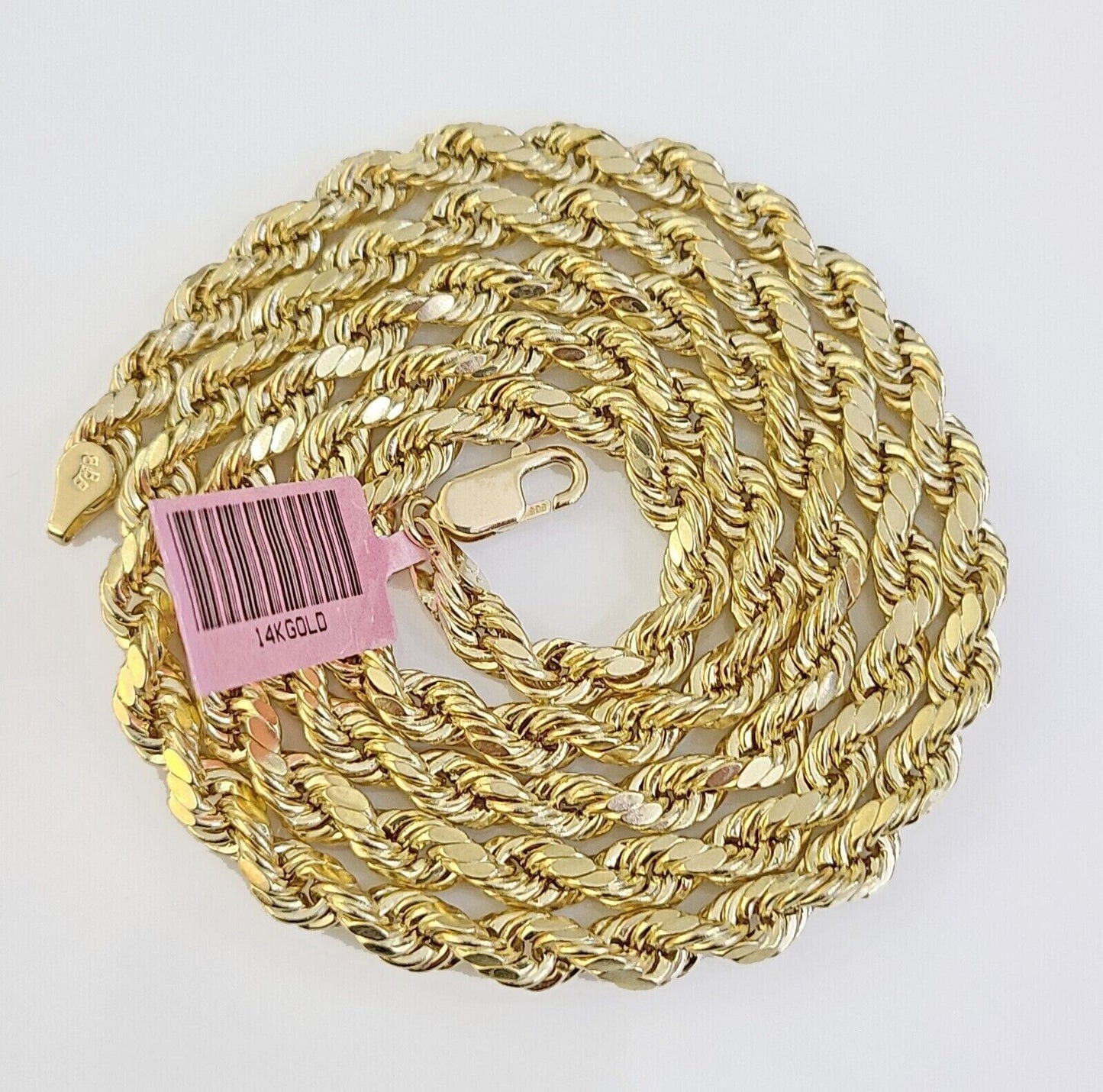 14K Yellow Gold 5mm Rope Chain 22 Inch Diamond cuts necklace , Real 14KT For Men