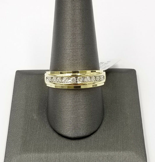 10K Yellow Gold Diamond Wedding Engagement Band Diamond Cut Ring Men