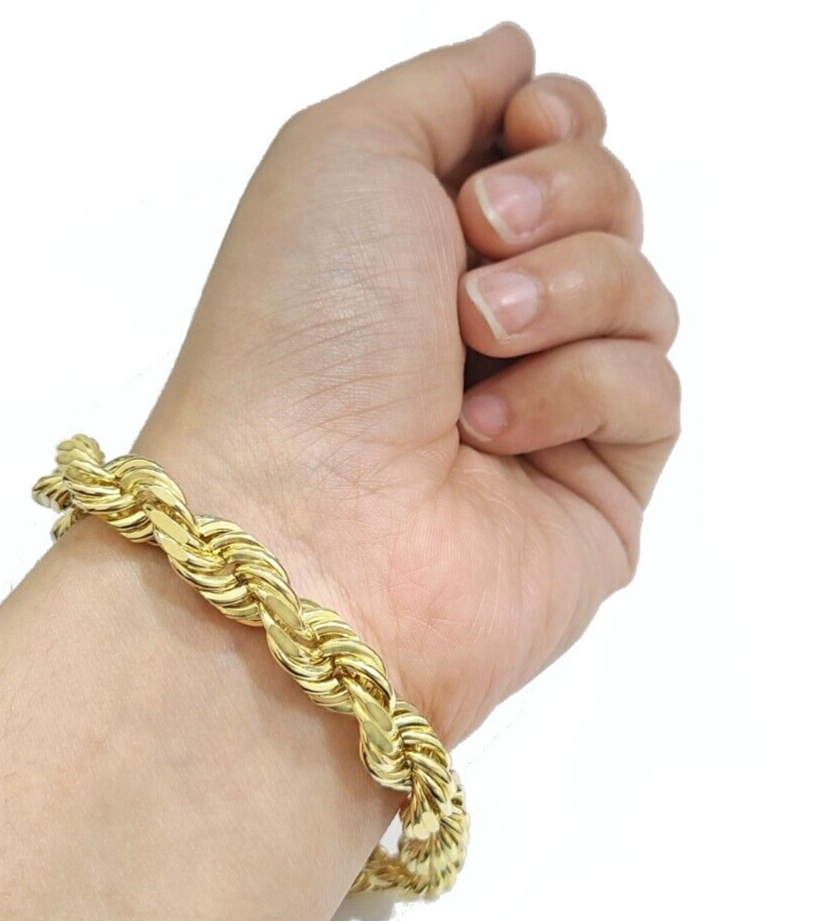 10kt Solid Yellow Gold Rope Bracelet Real 10k 9mm 9 inches Lobster Lock Unisex