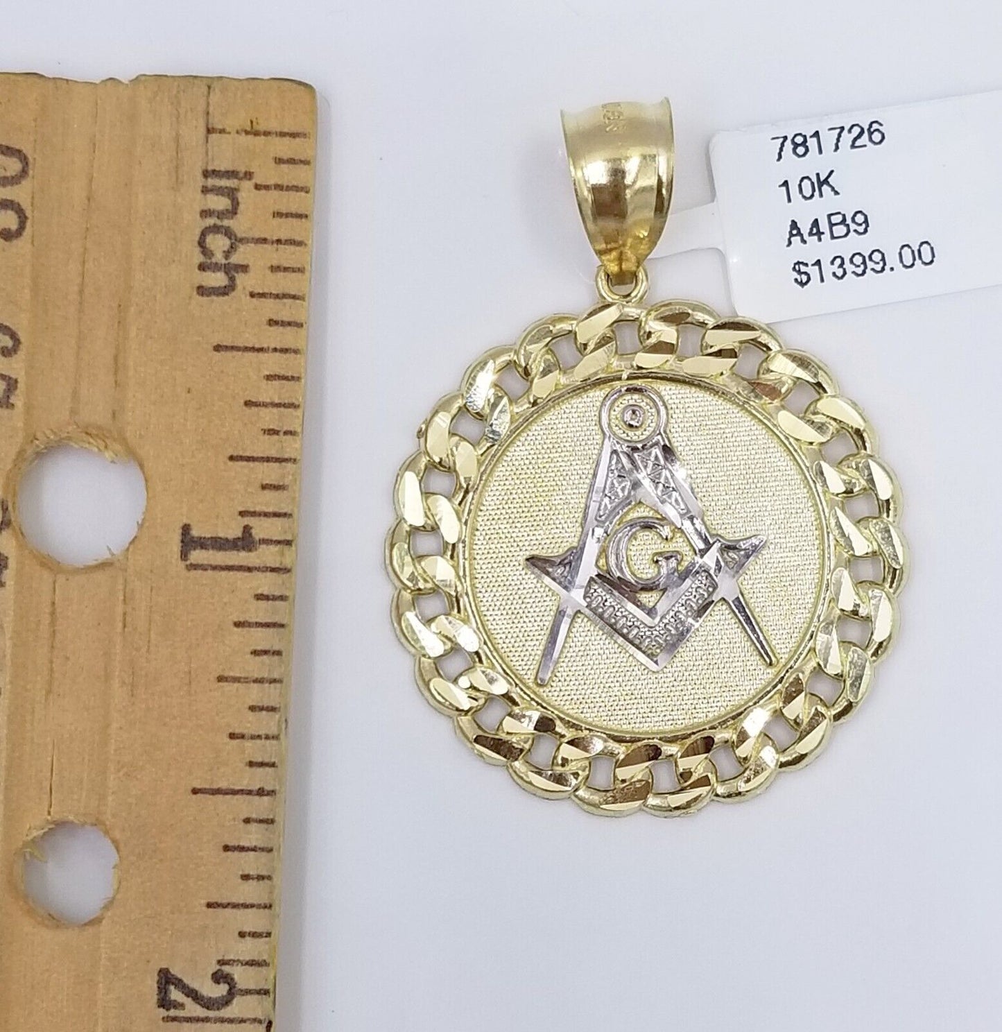 10K Yellow Gold Masonic Circular Pendant Diamond Cut 10Kt Round Gold Charm