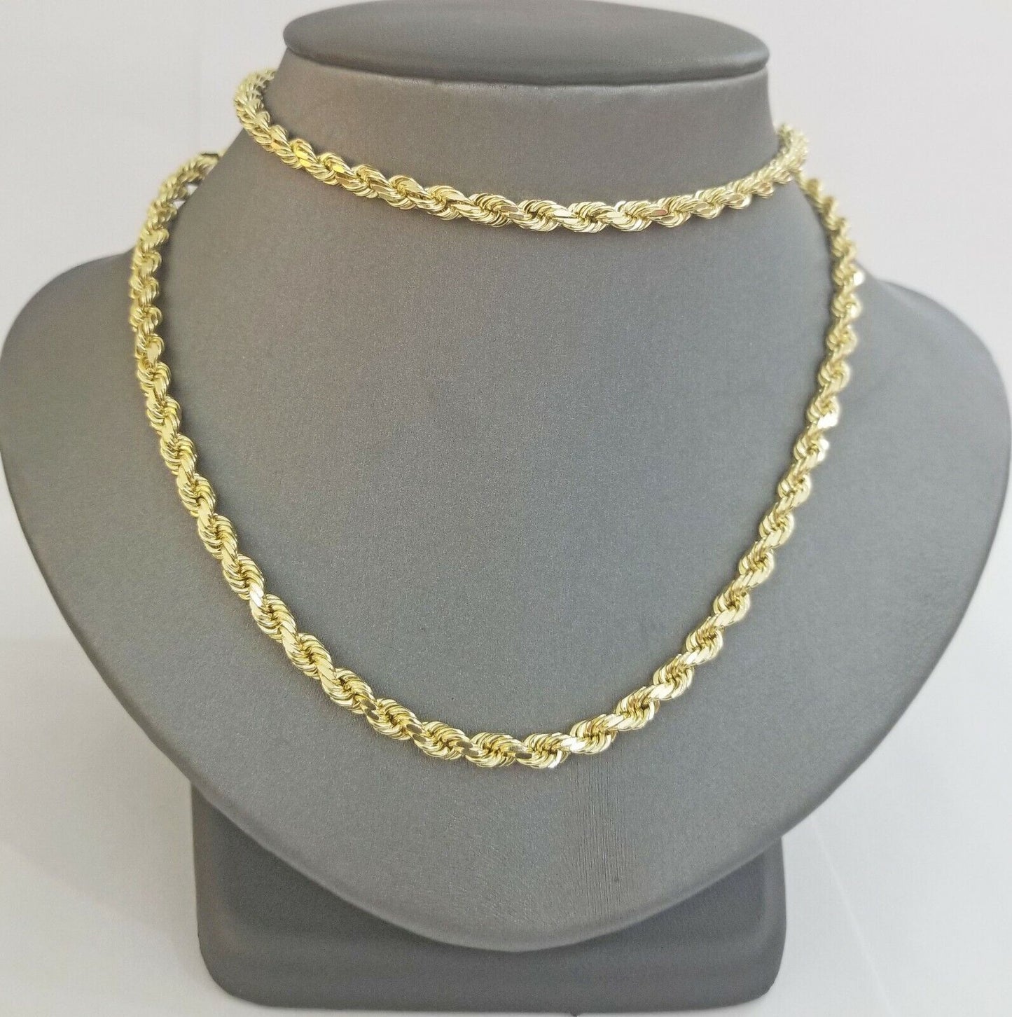 14k Yellow Gold Rope Chain necklace 4.5mm 24Inch diamond cut men women Real 14kt