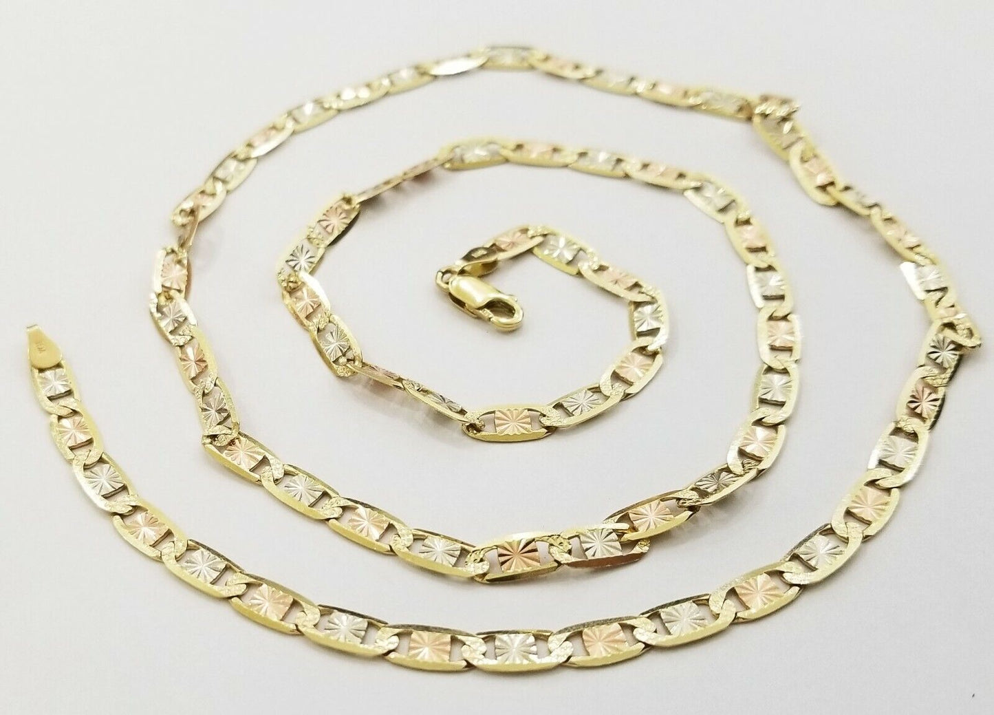 14k valentino Trio  Gold Women's Link chain 26" necklace 5mm with Diamond Cut