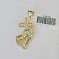 10k Yellow Gold Miami Cuban Chain & Praying Hands Cross Charm SET 3mm 22 Inches