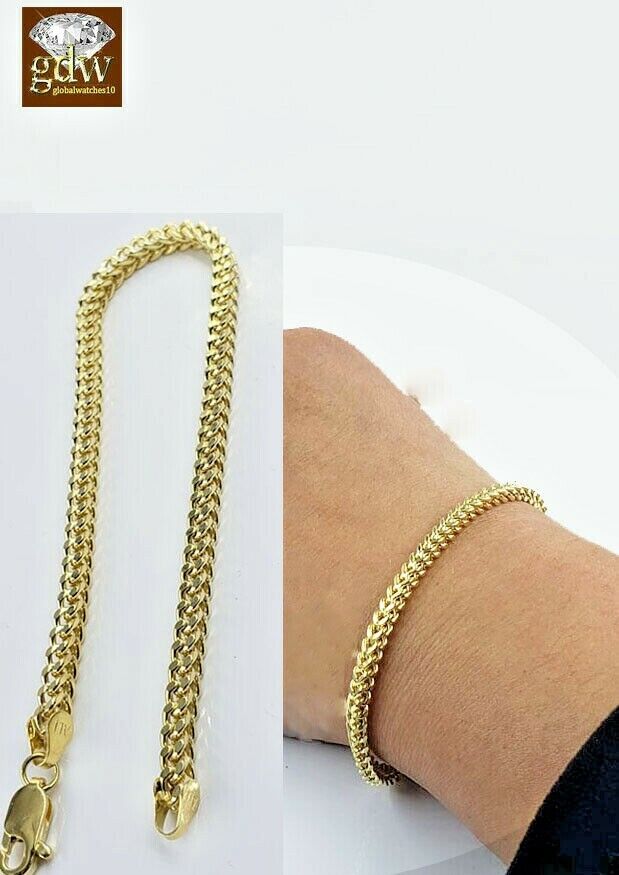 10k Yellow Gold Franco Bracelet 4mm 8" Inch Men Women Rope Cuban Link Real gold