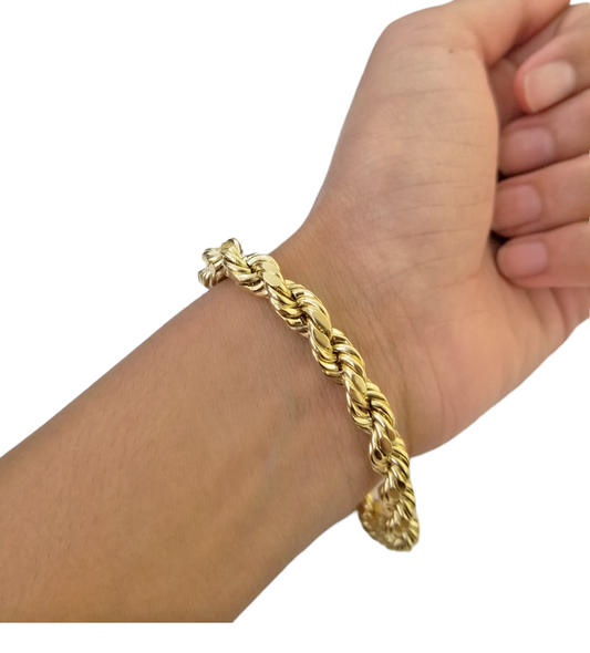 REAL 10k Gold Rope Chain Bracelet 7mm 8" Inch Lobster Clasp Link Rope