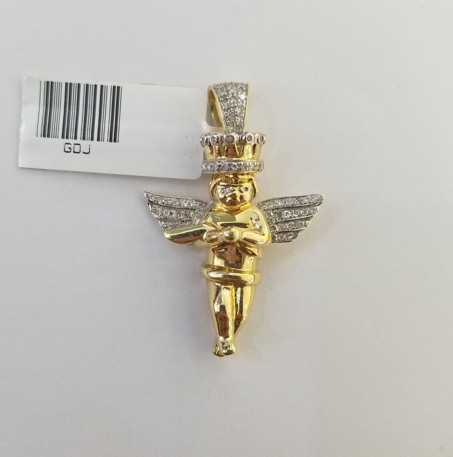 Real 10k Yellow Gold Angel Praying Hand Real Diamond Pendant Mini Angel Charm