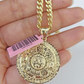 14k Yellow Gold Miami Cuban Chain & Mayan Calendar Charm SET 5mm 22 Inches