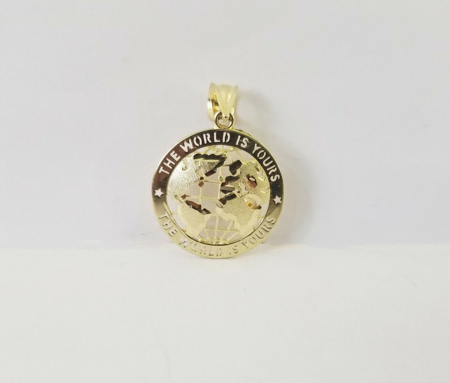 Real Gold 10k The World is Yours  Map Pendant Diamond Cut 10kt