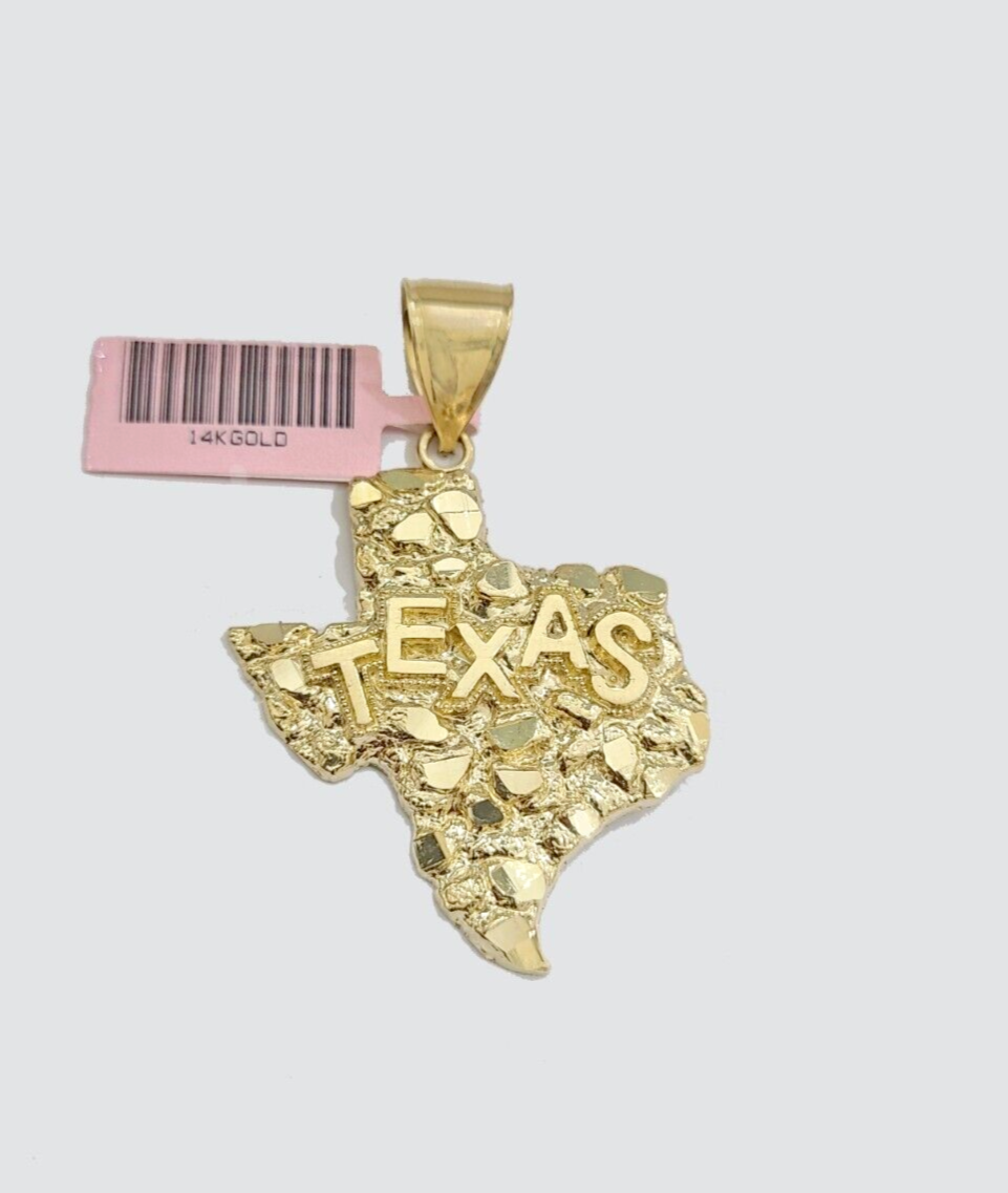 14k Gold Cuban Link Chain 20" Necklace Texas Map Charm Pendant Real 14KT SET