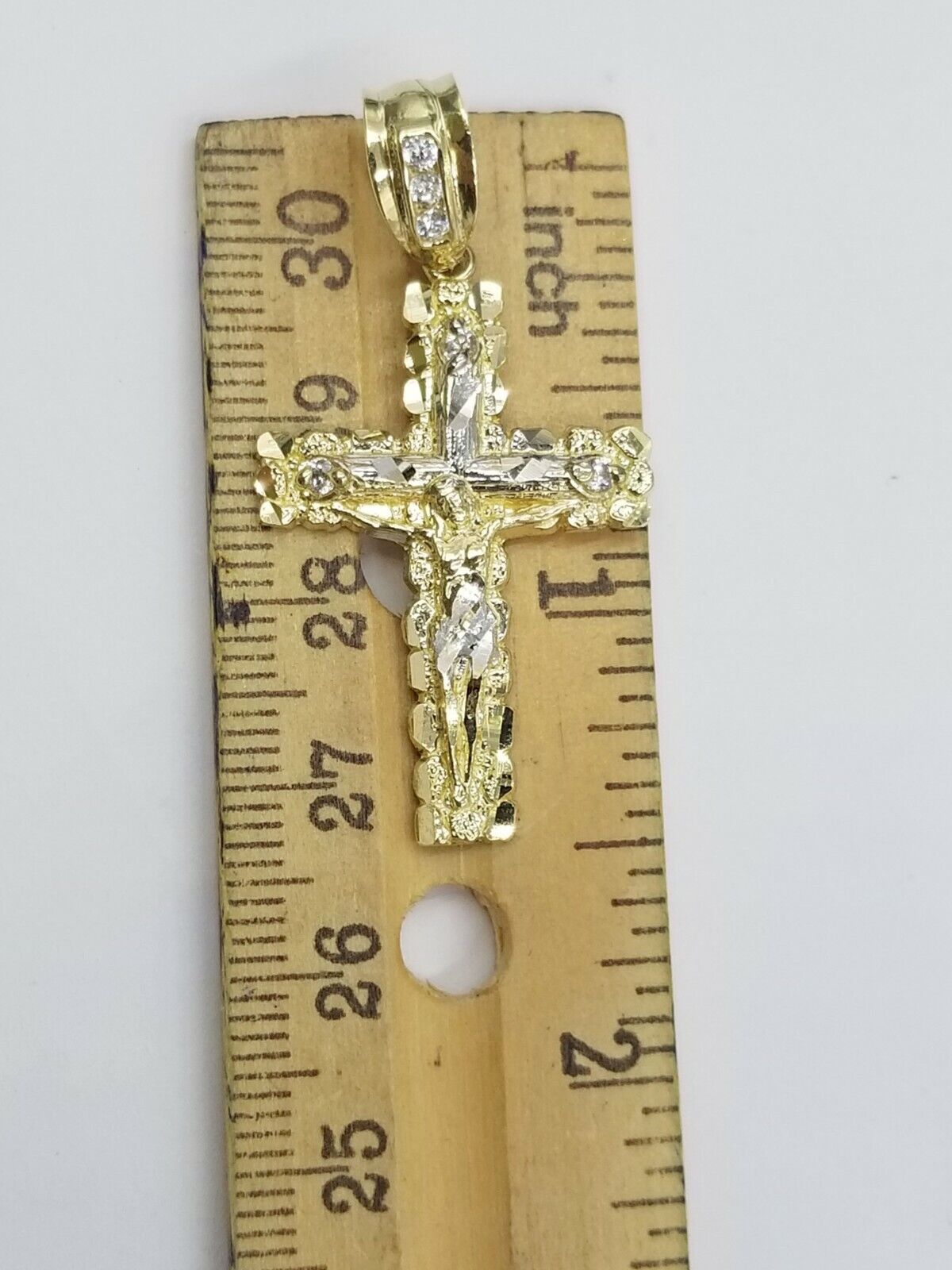 10k Yellow Gold Men Crucifix Cross Charm Pendant Diamond Cut Jesus REAL
