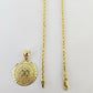10k Yellow Gold Aztec Calendar charm 3mm rope chain Real Gold set