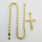 Real 10k Gold Rope Chain 26"Inch 10mm and nugget Cross Pendent  10kt yellow gold