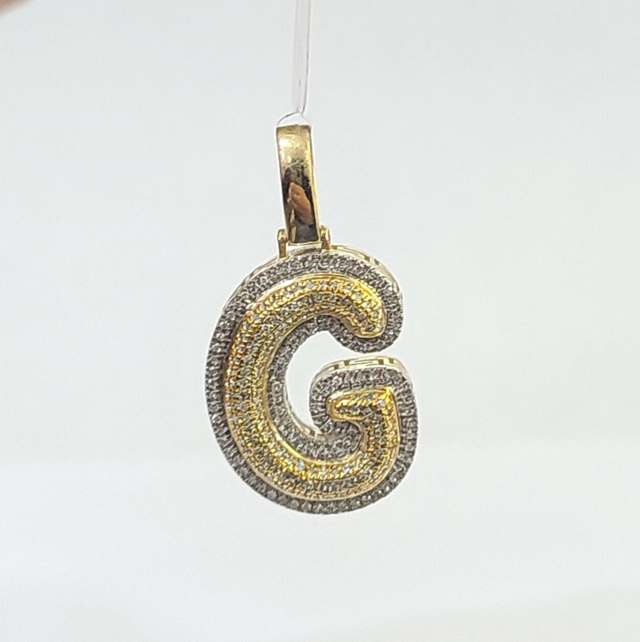 14k Yellow Gold Diamond Script Letter 'G' Initial Pendant - Handcrafted Solid Gold Pave Setting, Made In USA