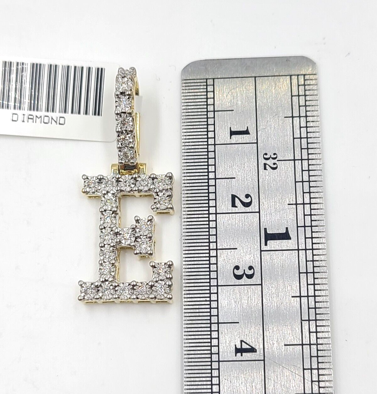 Real 10k Gold & Diamond Letter "E" Initial Alphabet Charm/Pendant 1.25".