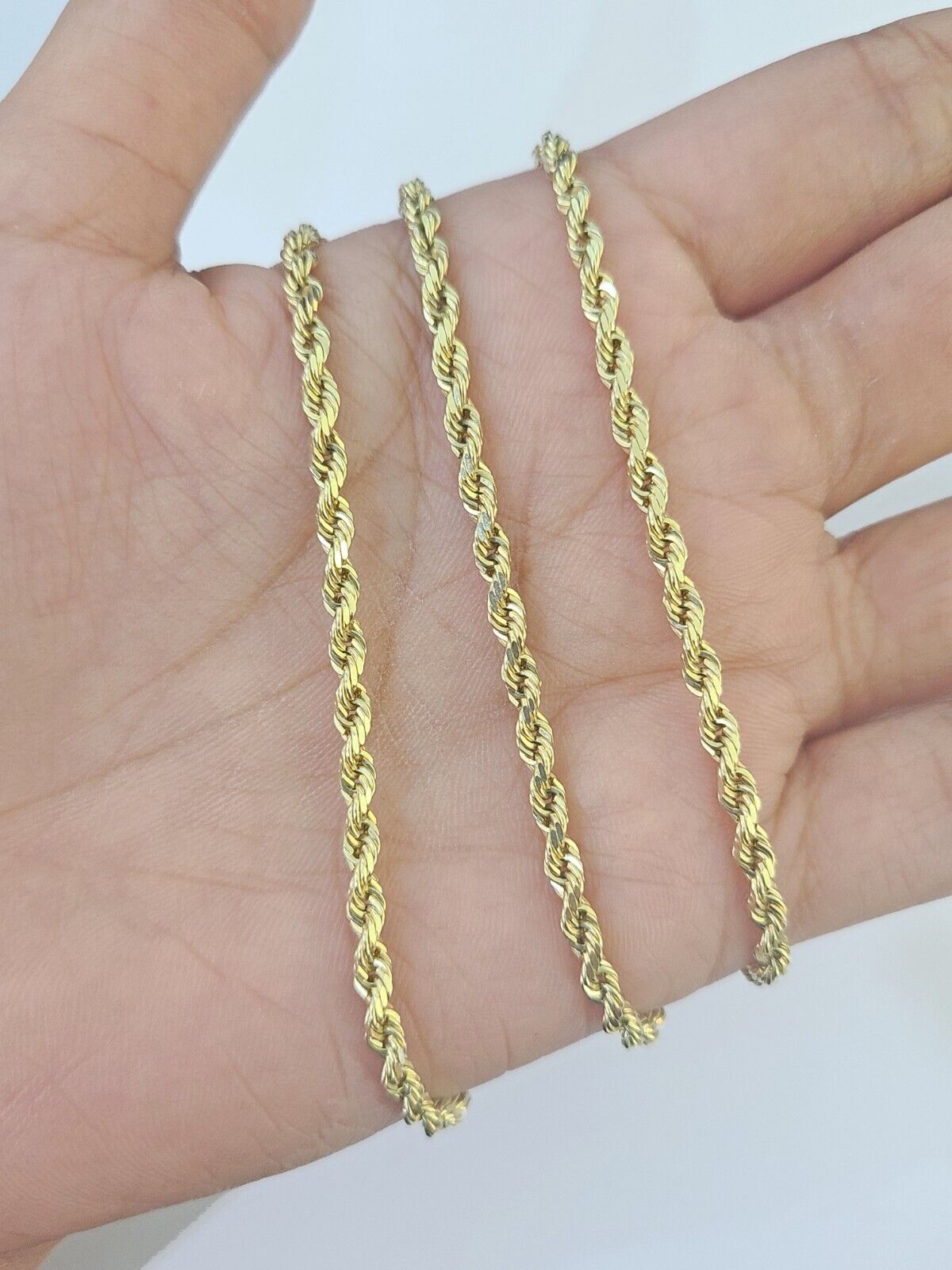 10k Real Solid Yellow Gold Rope Chain Women Men Diamond Cut 3mm 22 Inches