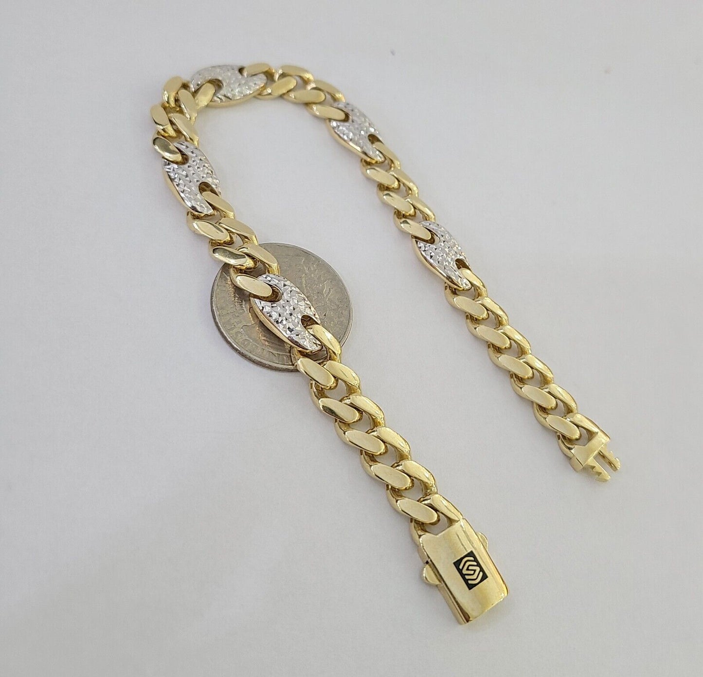 10k Yellow Gold Miami Cuban Link Bracelet 8.5 Inch Anchor Mariner 12mm Gold