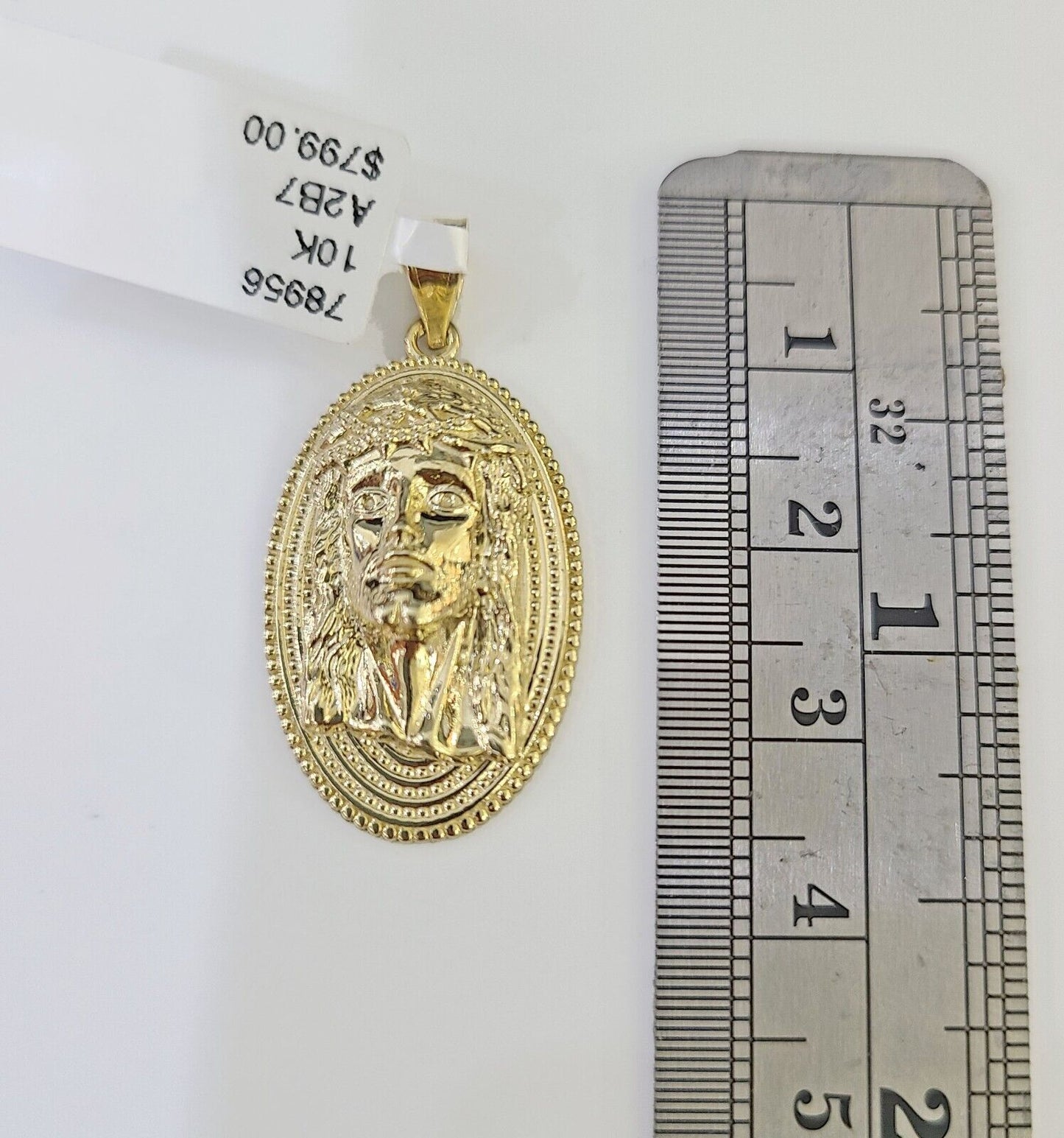 Real 10k Yellow Gold Oval Shaped Jesus Head Pendant 1-1.5 inches Charm