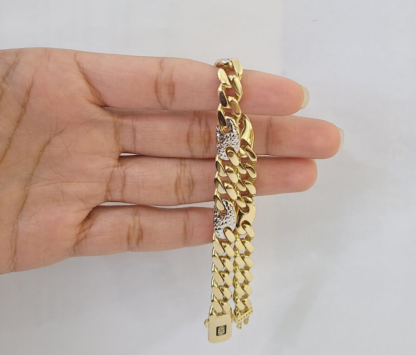 10k Yellow Gold Miami Cuban Link Bracelet 8.5 Inch Anchor Mariner 12mm Gold