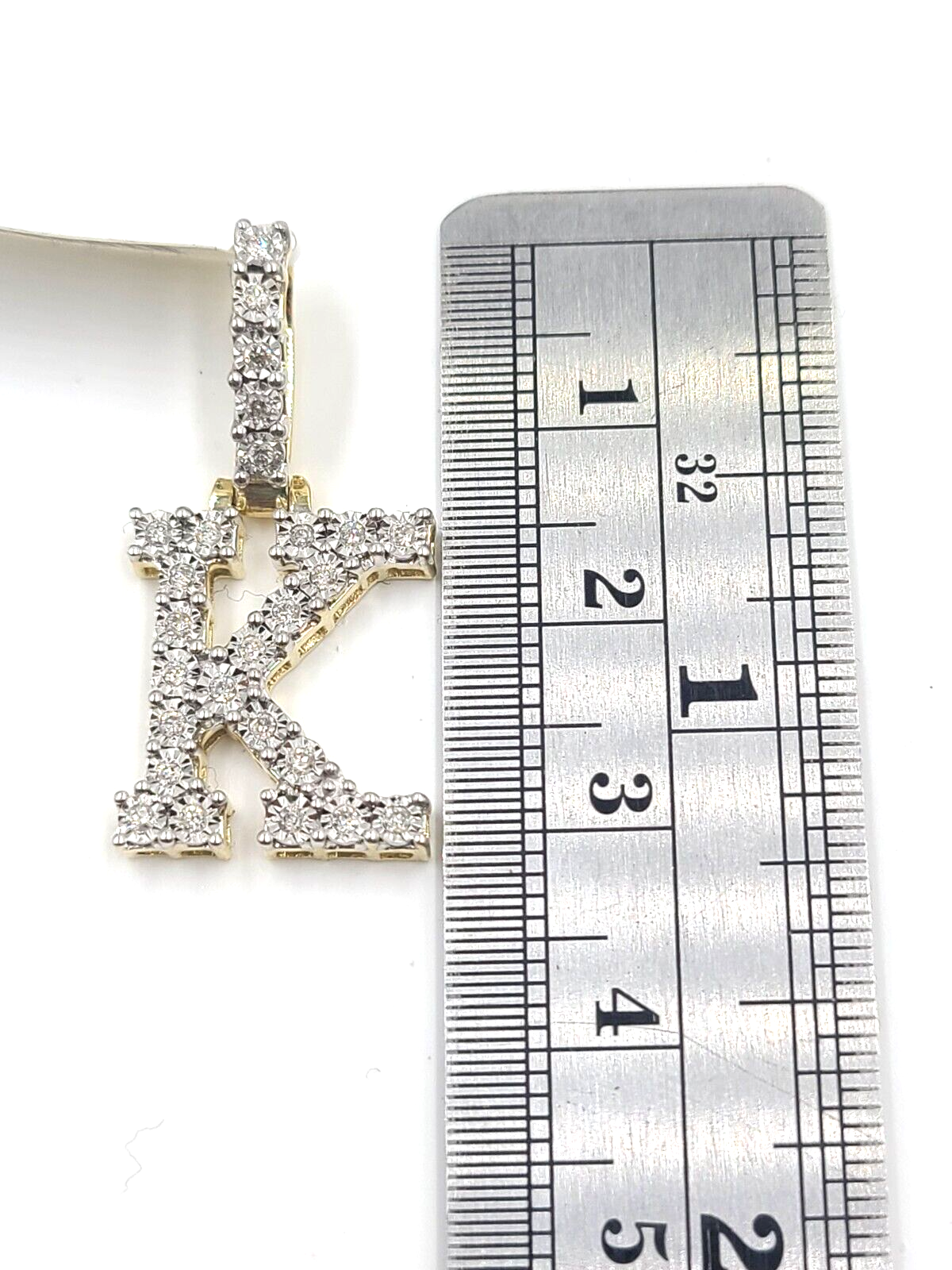 Real 10k Gold & Diamond Letter "K" Initial Alphabet Charm/Pendant 1.25".