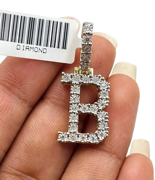 Real 10k Gold & Diamond Letter "B" Initial Alphabet Charm/Pendant 1.25".