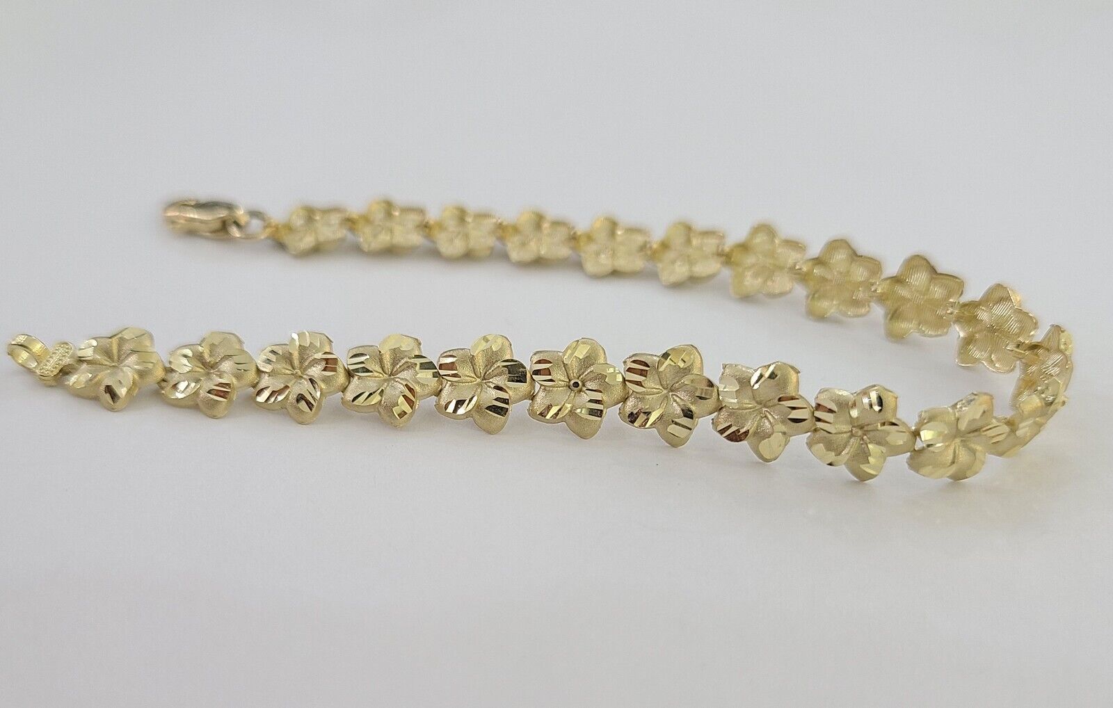 Real 10K Yellow Gold Flower Bracelet 9mm 8 Inches 10kt Gold