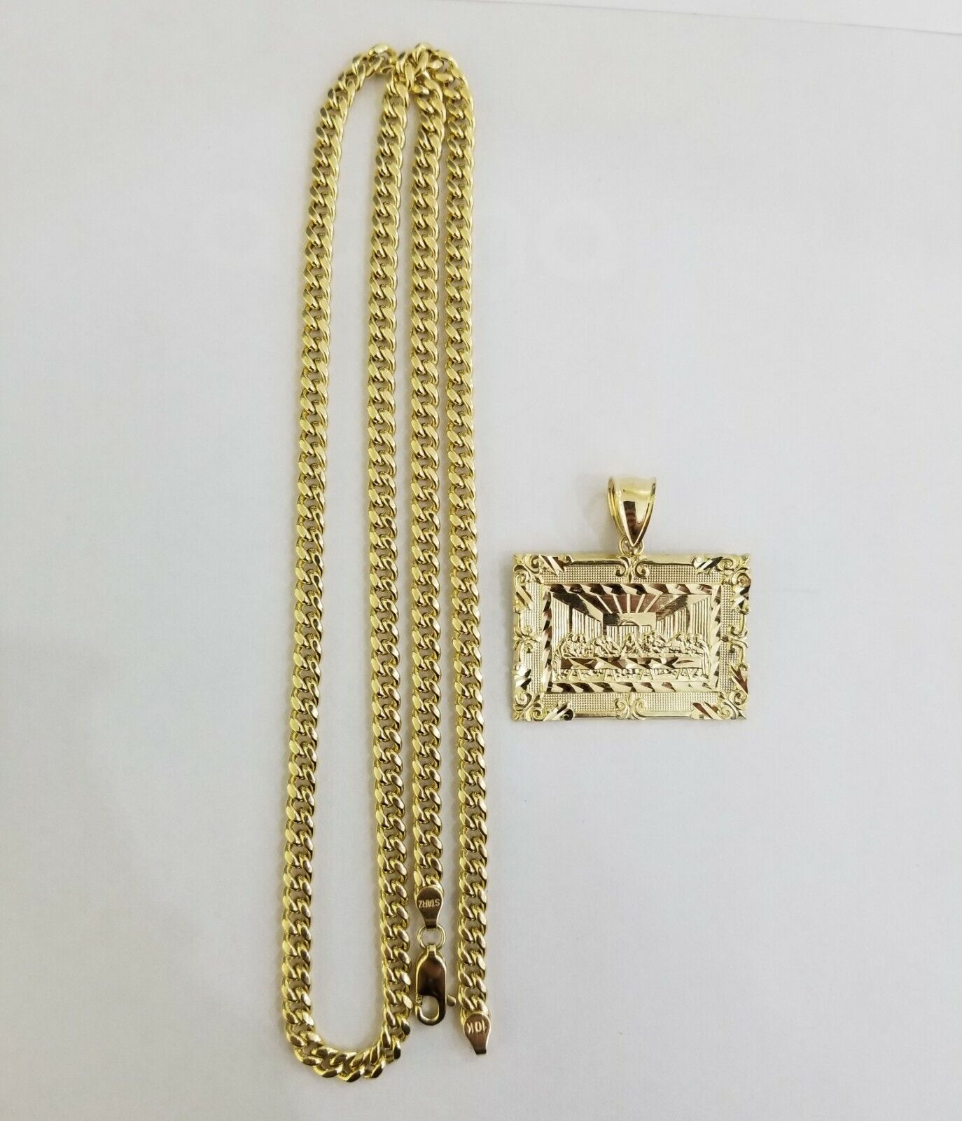 10k last supper charm with Real gold Miami Cuban chain 24inch  5mm 10kt gold set